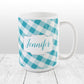 Personalized Turquoise Gingham Mug at Amy's Coffee Mugs