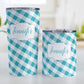 Personalized Turquoise Gingham Tumbler Cup (20oz and 10oz, stainless steel insulated) at Amy's Coffee Mugs
