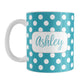 Personalized Turquoise Polka Dot Mug (11oz) at Amy's Coffee Mugs