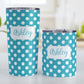 Personalized Turquoise Polka Dot Tumbler Cup (20oz and 10oz, stainless steel insulated) at Amy's Coffee Mugs