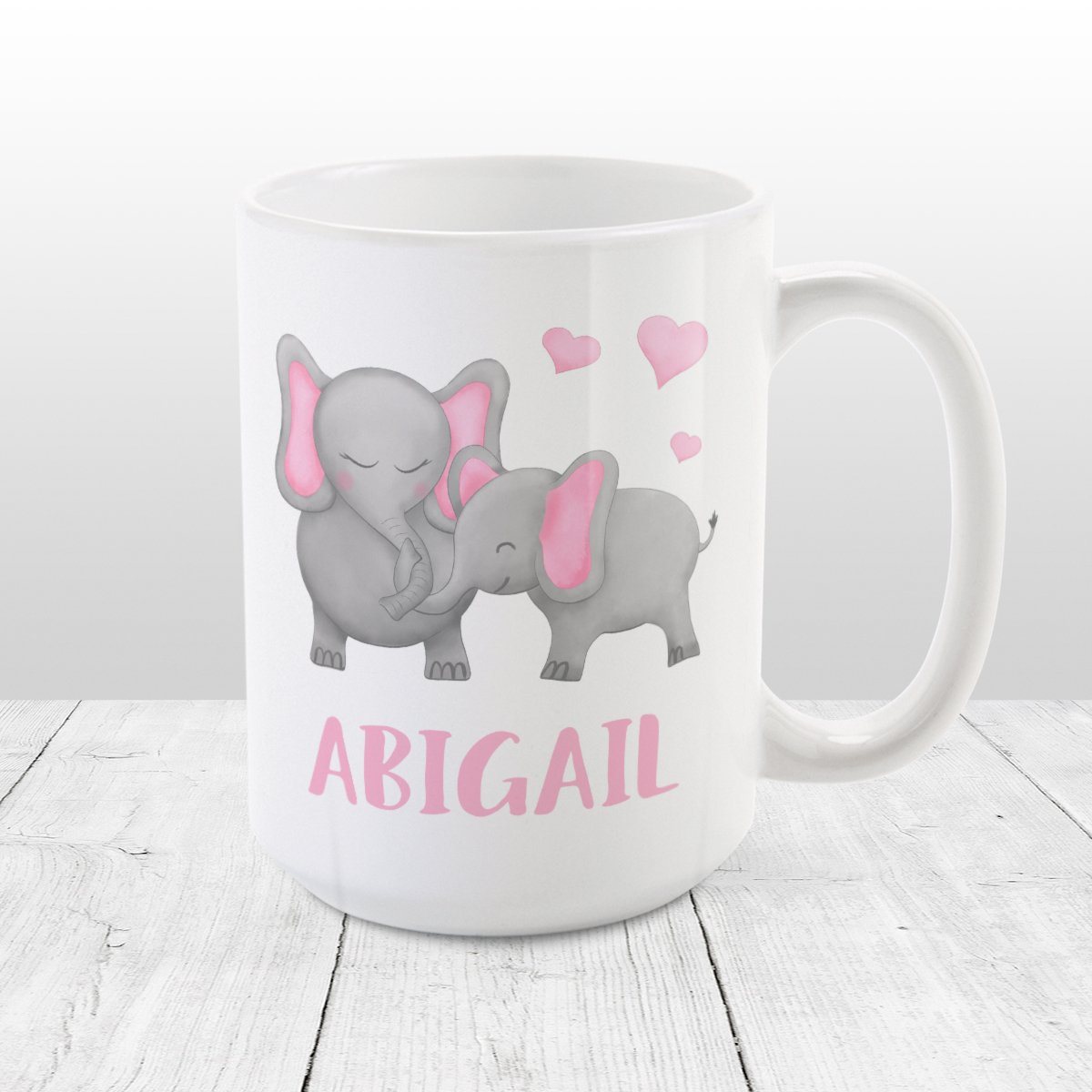 Personalized Watercolor Mommy and Baby Elephants Mug at Amy's Coffee Mugs