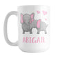 Personalized Watercolor Pink Mommy and Baby Elephants Mug (15oz) at Amy's Coffee Mugs