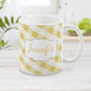 Personalized Yellow Gingham Mug at Amy's Coffee Mugs