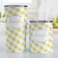 Personalized Yellow Gingham Tumbler Cup (20oz and 10oz, stainless steel insulated) at Amy's Coffee Mugs
