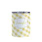 Personalized Yellow Gingham Tumbler Cup (10oz, stainless steel insulated) at Amy's Coffee Mugs