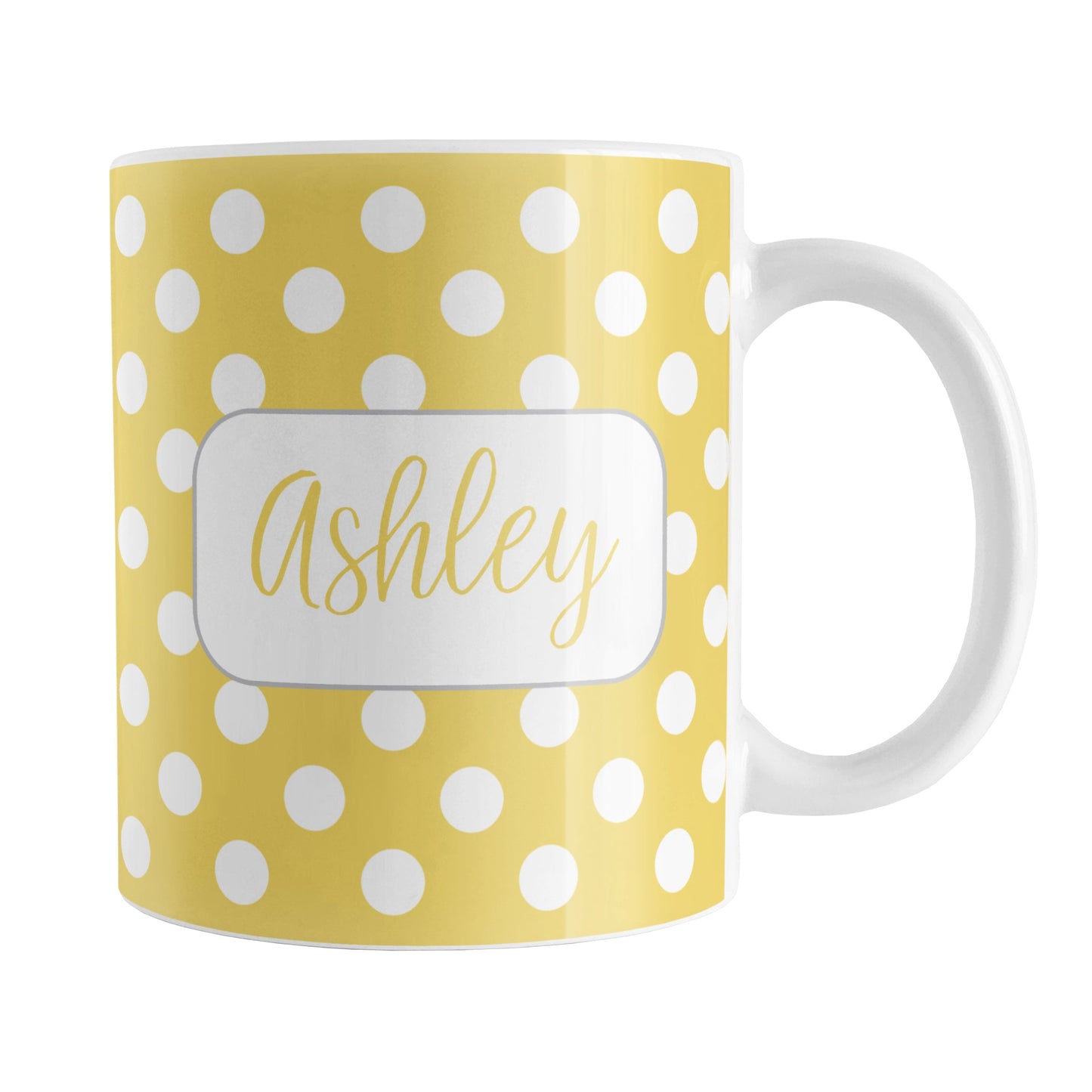 Personalized Yellow Polka Dot Mug (11oz) at Amy's Coffee Mugs