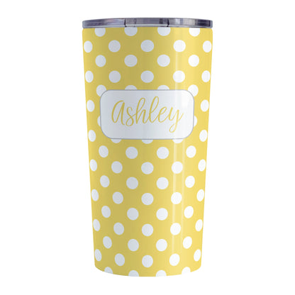 Personalized Yellow Polka Dot Tumbler Cup (20oz, stainless steel insulated) at Amy's Coffee Mugs