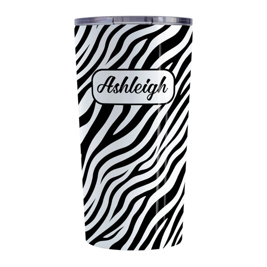 Personalized Zebra Print Pattern Tumbler Cup (20oz, stainless steel insulated) at Amy's Coffee Mugs