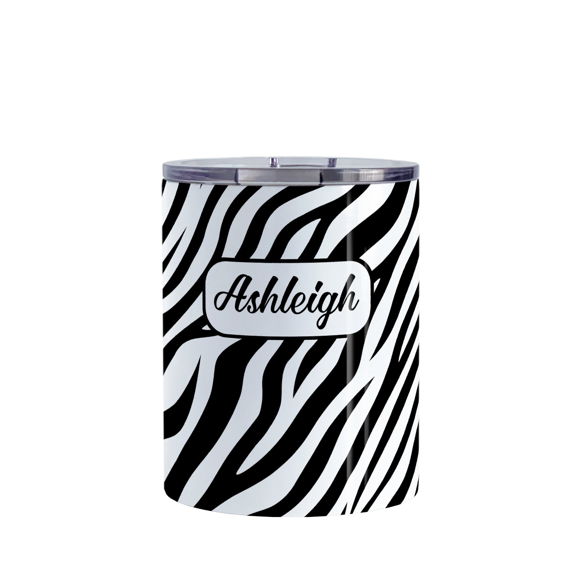 Personalized Zebra Print Pattern Tumbler Cup (10oz, stainless steel insulated) at Amy's Coffee Mugs
