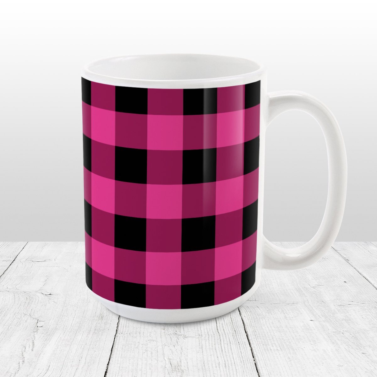 Pink and Black Buffalo Plaid Mug at Amy's Coffee Mugs