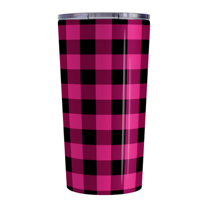 Pink and Black Buffalo Plaid Tumbler Cup (20oz, stainless steel insulated) at Amy's Coffee Mugs