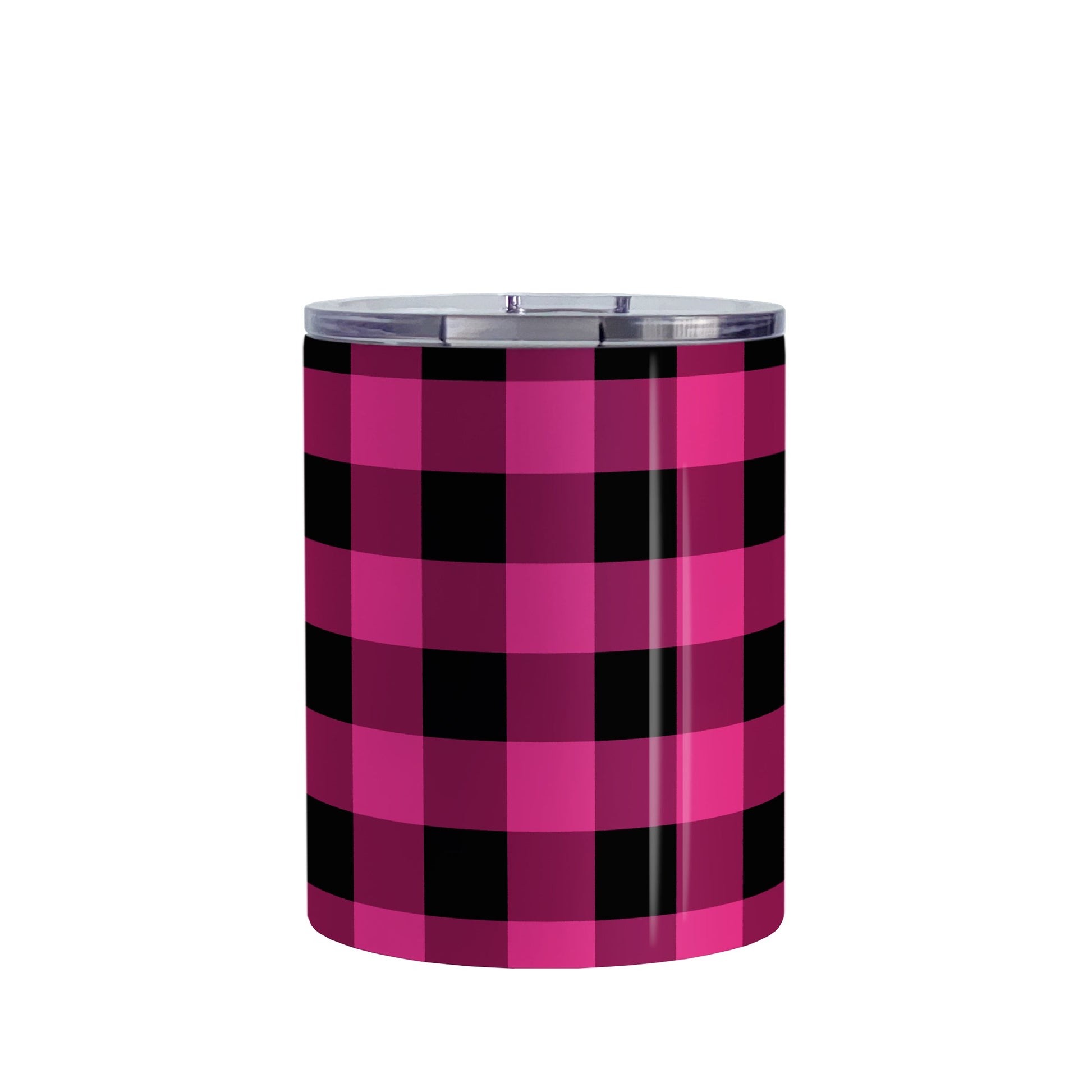 Pink and Black Buffalo Plaid Tumbler Cup (10oz, stainless steel insulated) at Amy's Coffee Mugs