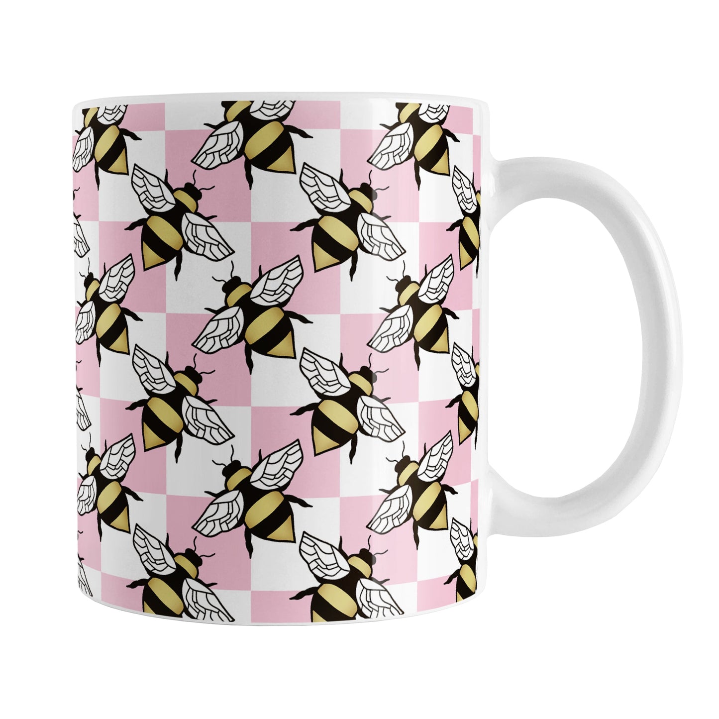 Pink Checkered Bee Mug (11oz) at Amy's Coffee Mugs