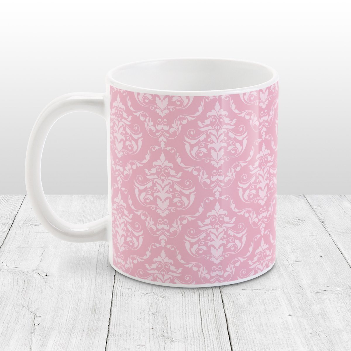 Pink Damask Pattern Mug at Amy's Coffee Mugs