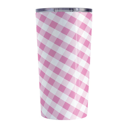 Pink Gingham Tumbler Cup (20oz, stainless steel insulated) at Amy's Coffee Mugs