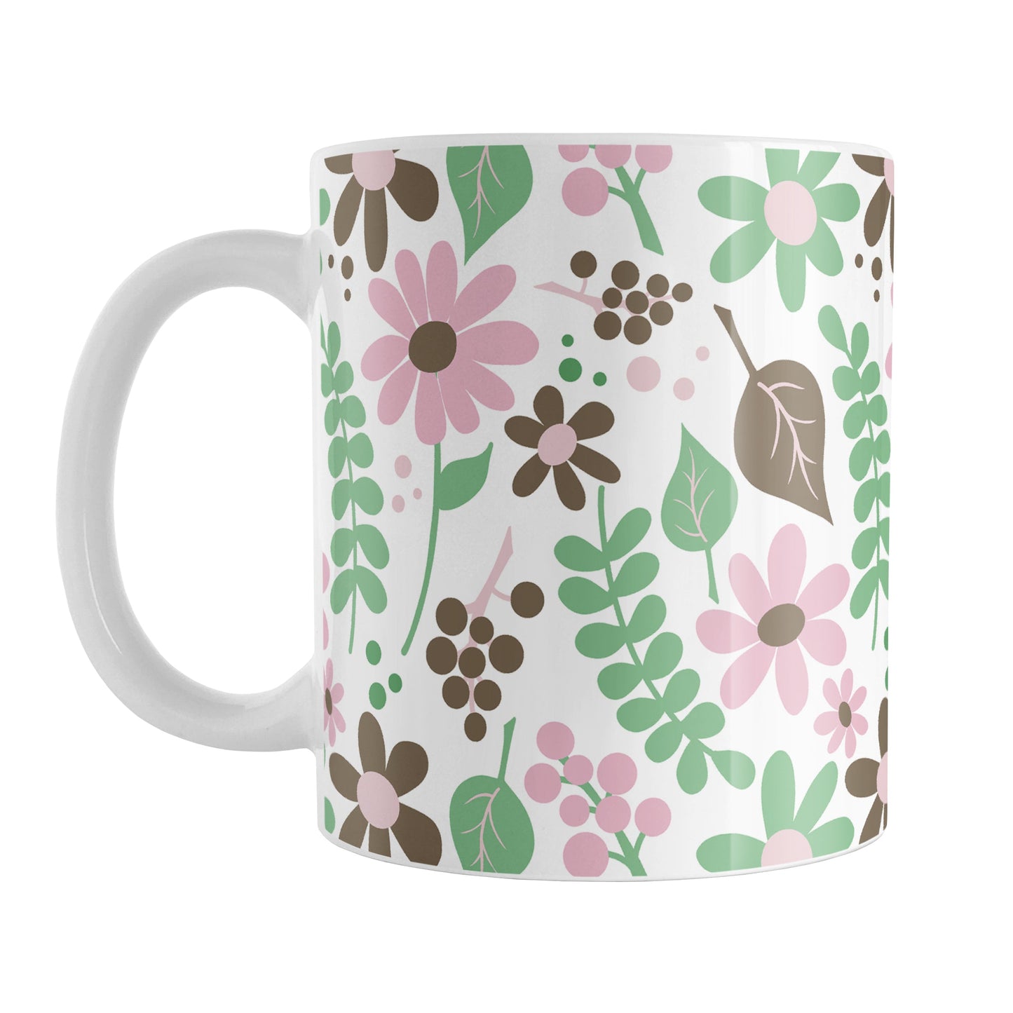 Pink Green Brown Floral Pattern Mug (11oz) at Amy's Coffee Mugs