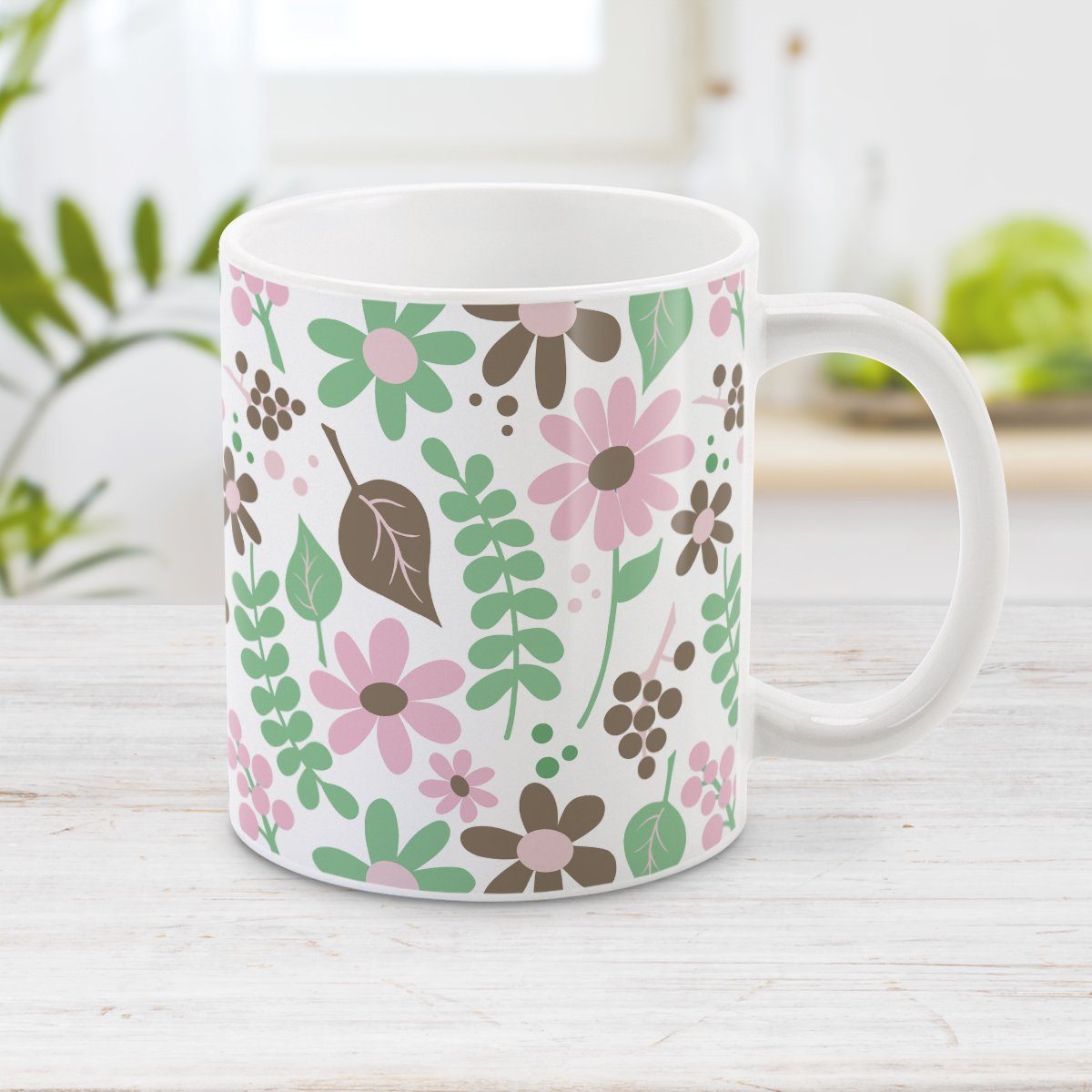 Pink Green Brown Floral Pattern Mug (11oz) at Amy's Coffee Mugs