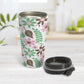 Pink Green Brown Floral Pattern Travel Mug (15oz) at Amy's Coffee Mugs