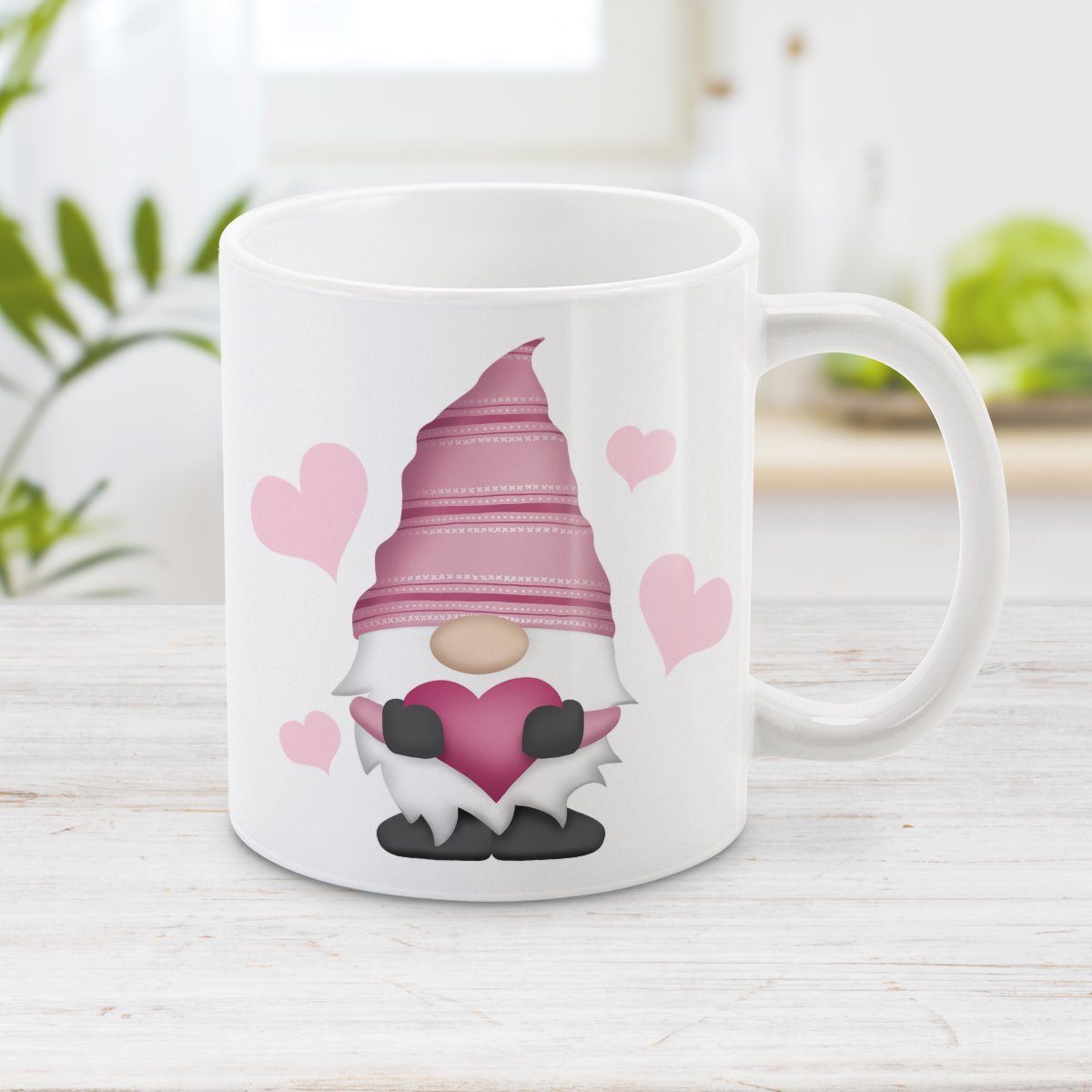 Pink Heart Gnome Mug at Amy's Coffee Mugs