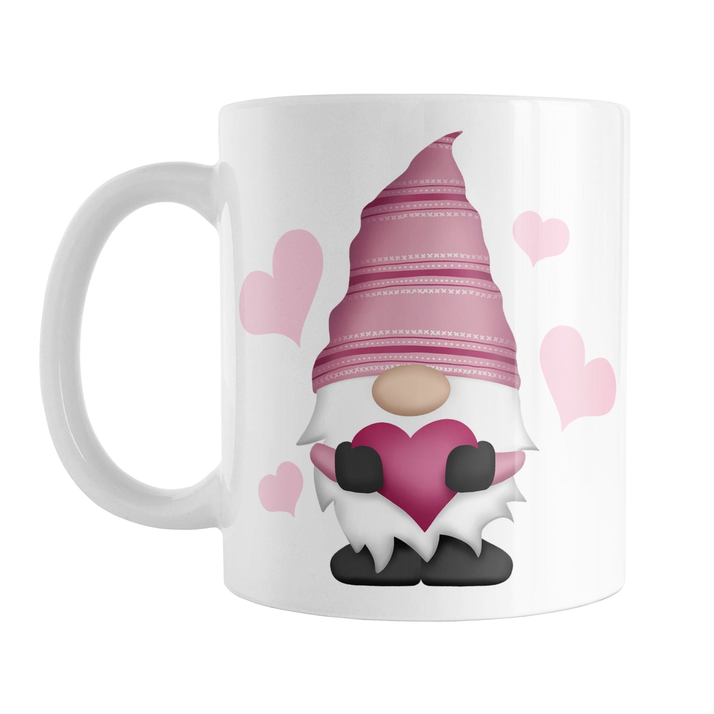 Pink Heart Gnome Mug (11oz) at Amy's Coffee Mugs