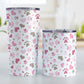 Pink Hearts and Paw Prints Tumbler Cup (20oz and 10oz) at Amy's Coffee Mugs. Stainless steel insulated tumbler cups designed with a pattern of hearts and paw prints in brown and different shades of pink that wraps around the cups. These tumbler cups are perfect for people love dogs and cute paw print designs. The photo shows both sized cups next to each other. 