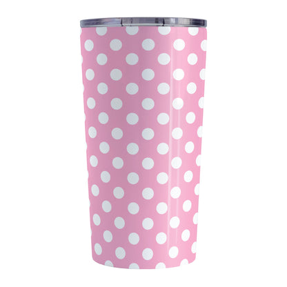 Pink Polka Dot Tumbler Cup (20oz, stainless steel insulated) at Amy's Coffee Mugs