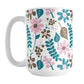 Pink Turquoise Brown Floral Pattern Mug (15oz) at Amy's Coffee Mugs