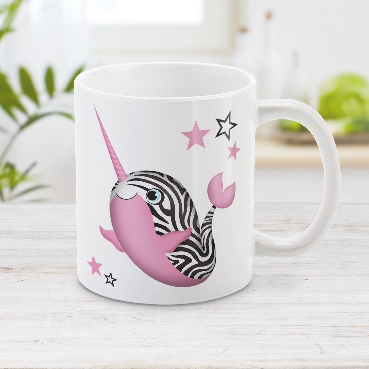 Pink Zebra Narwhal Mug at Amy's Coffee Mugs