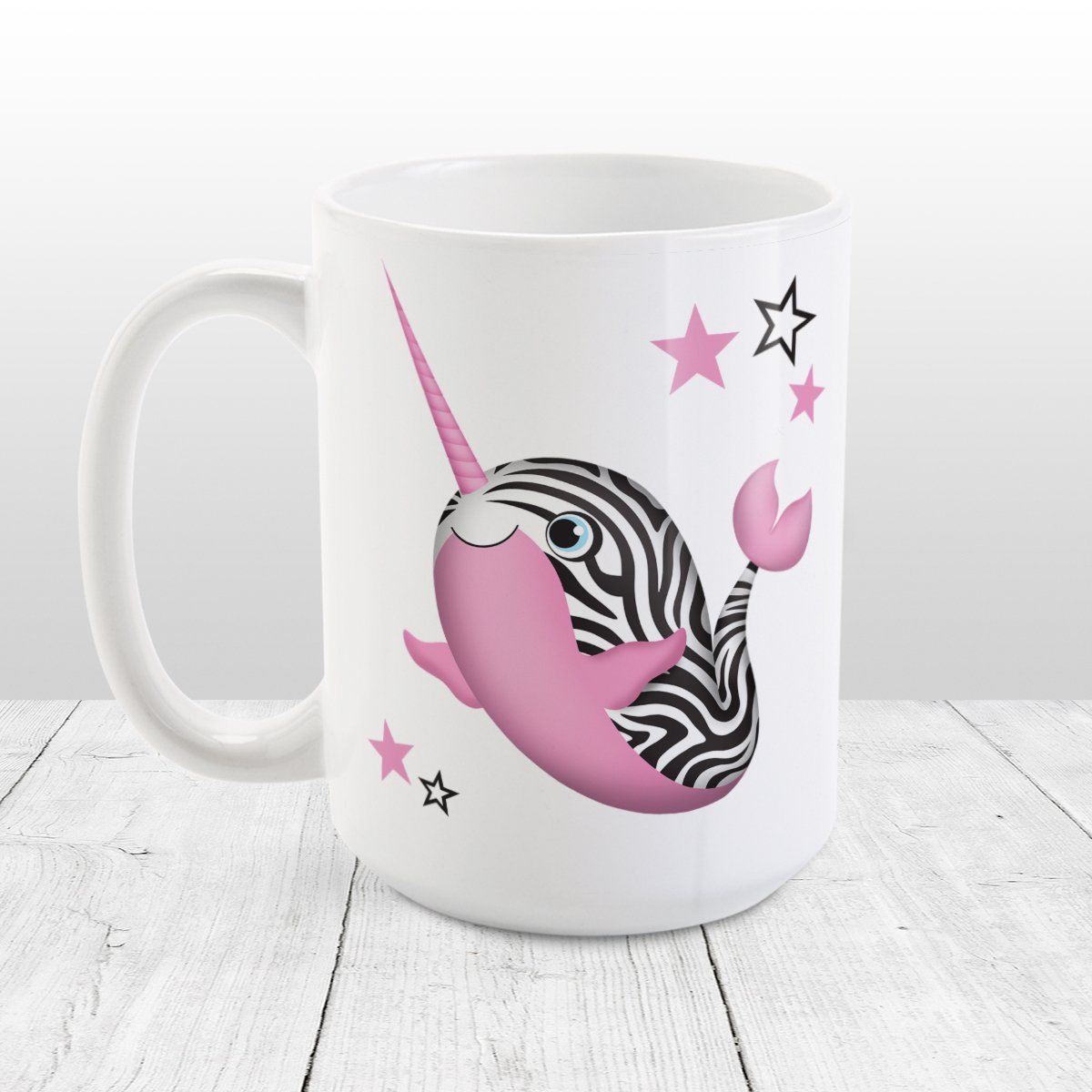 Pink Zebra Narwhal Mug at Amy's Coffee Mugs