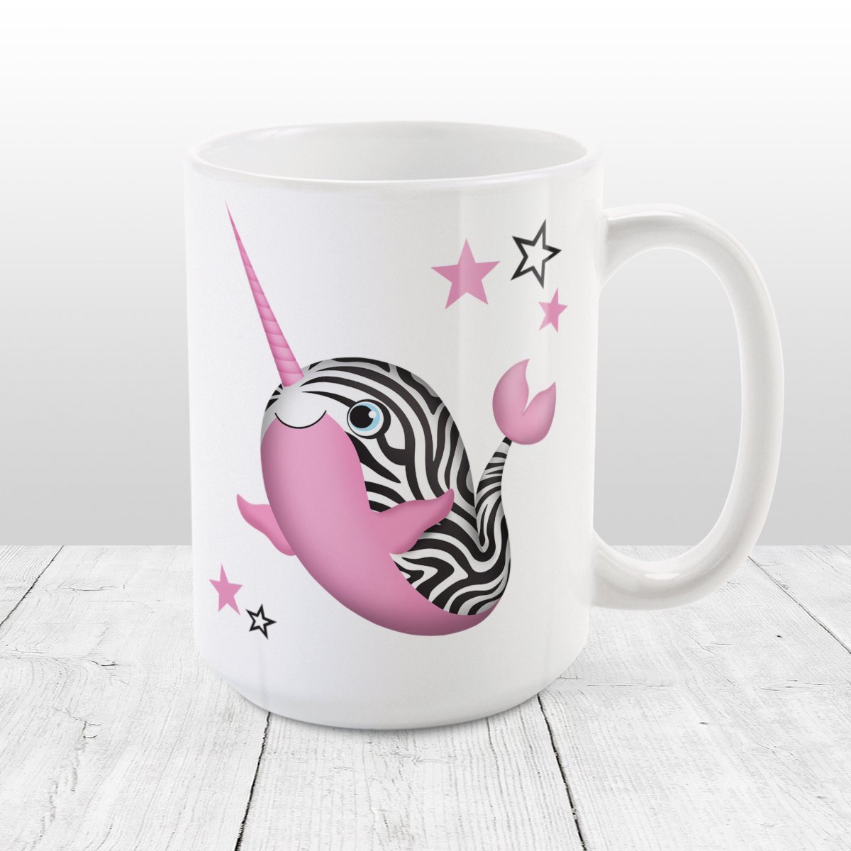 Pink Zebra Narwhal Mug at Amy's Coffee Mugs