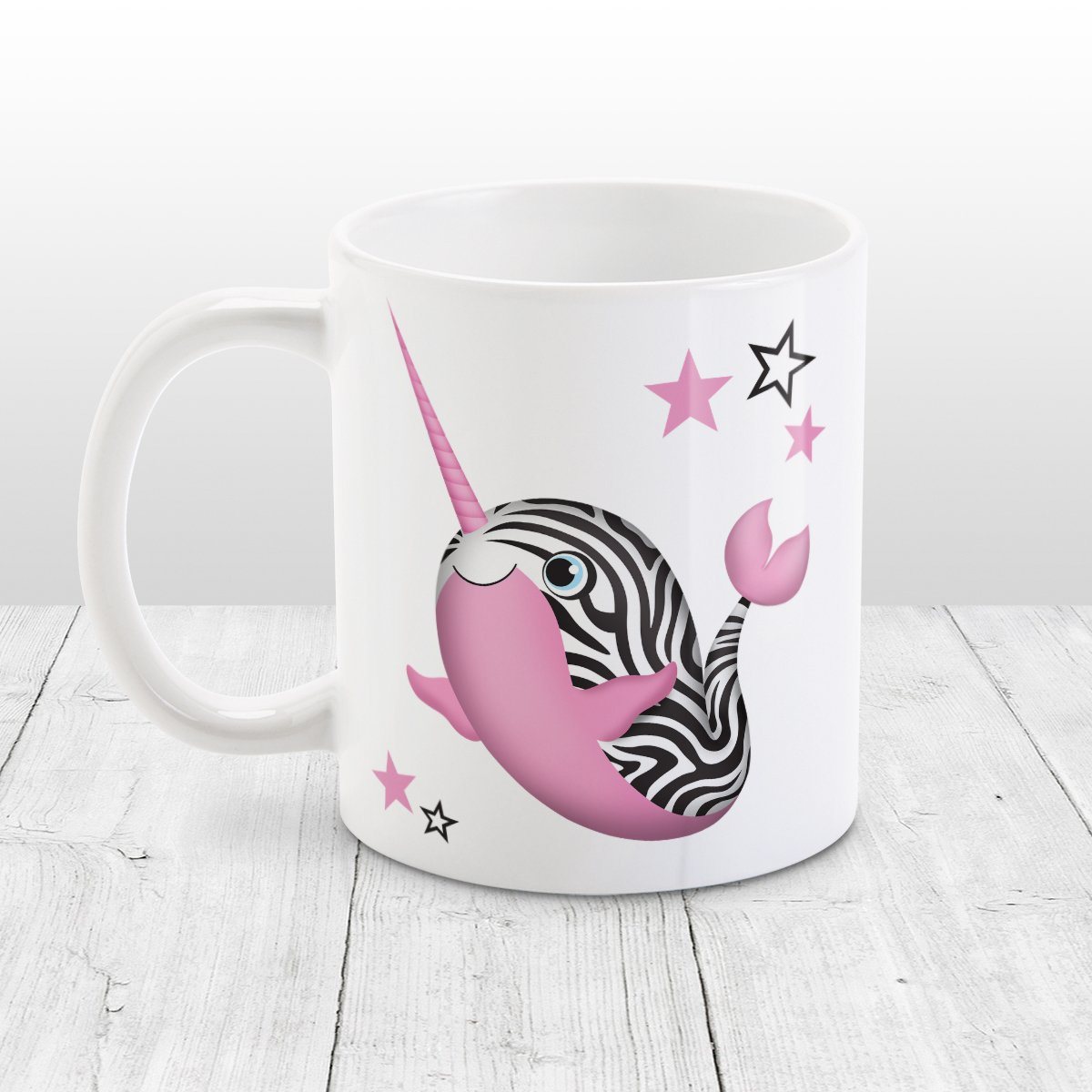 Pink Zebra Narwhal Mug at Amy's Coffee Mugs