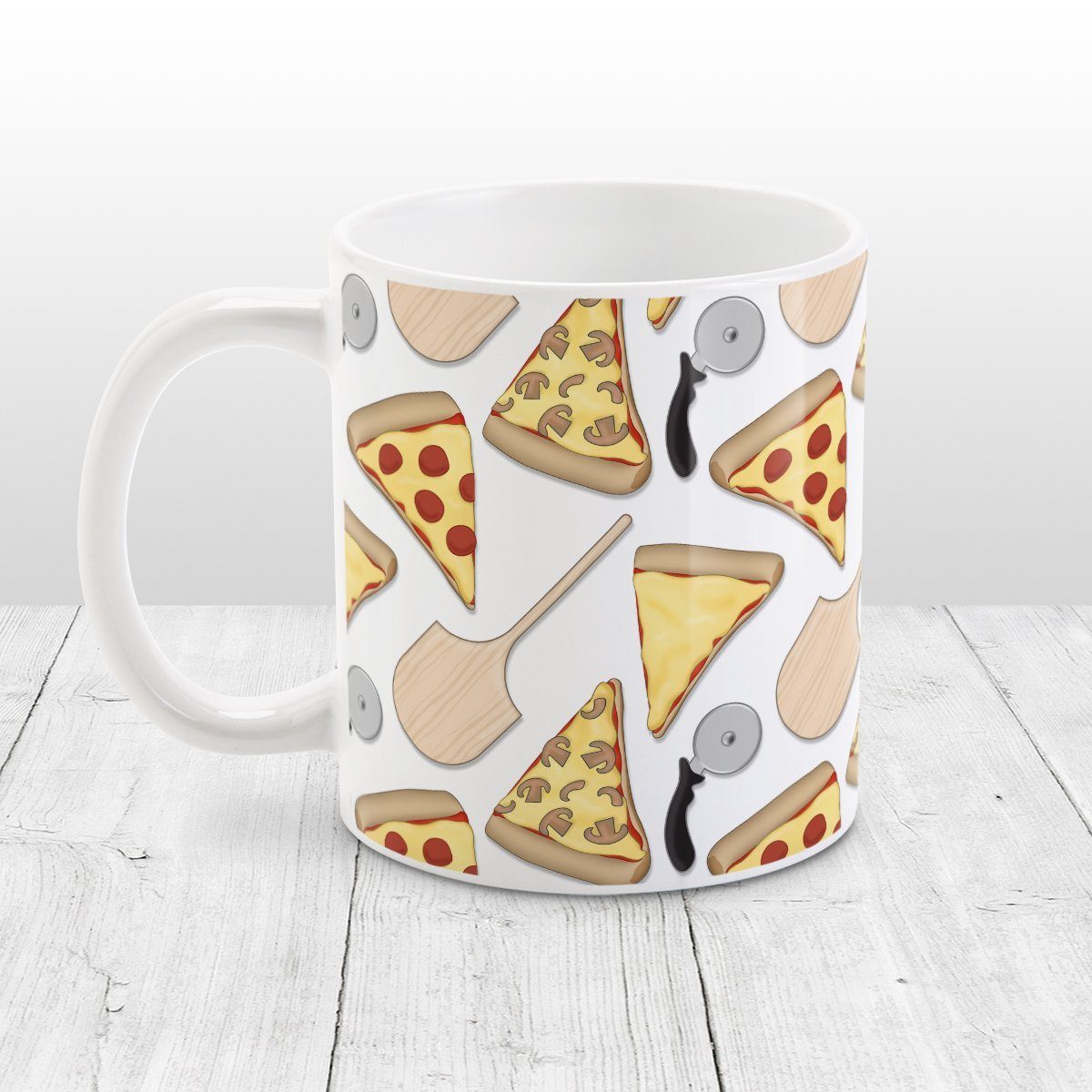 Pizzeria Pizza Pattern Mug at Amy's Coffee Mugs