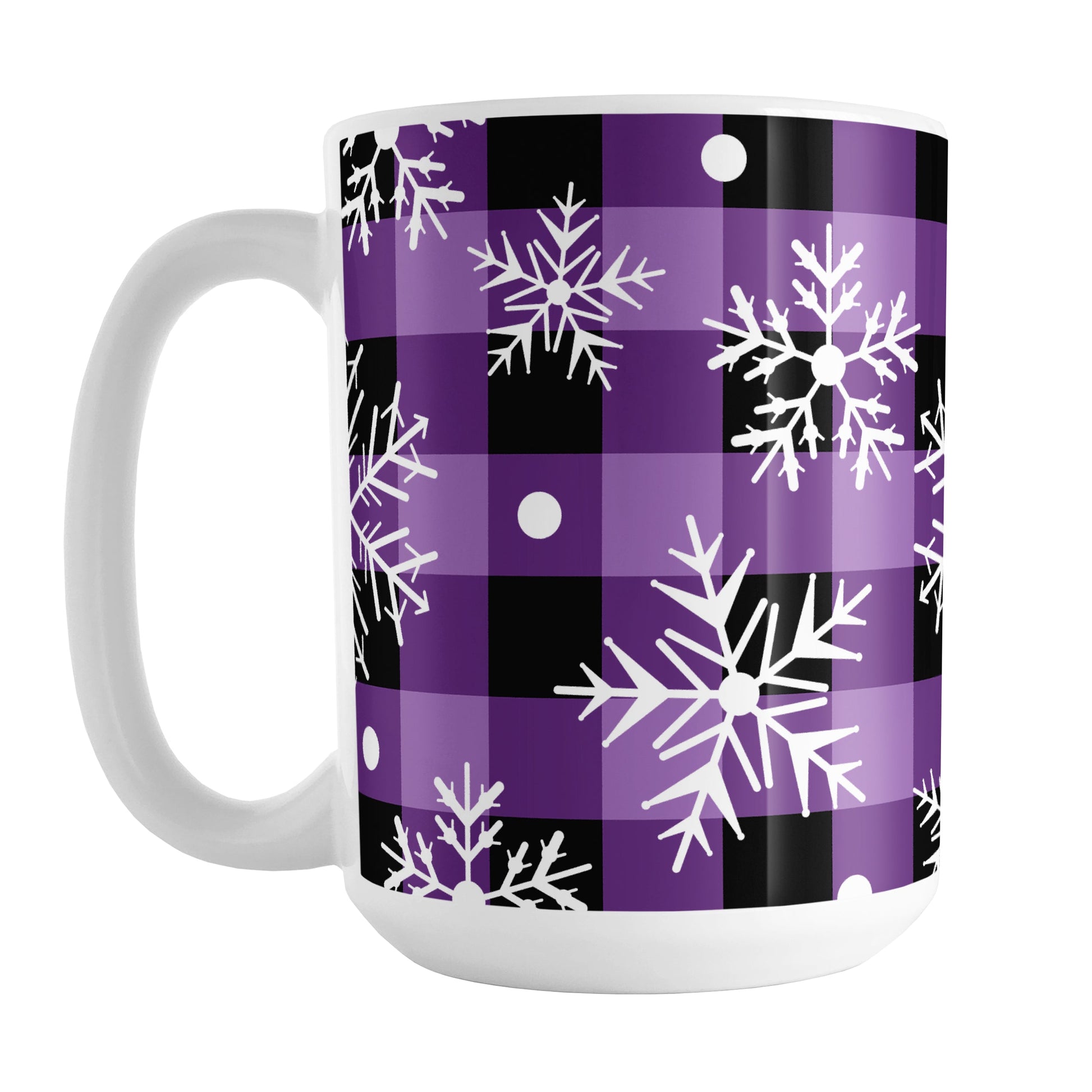 Purple and Black Buffalo Plaid Snowflake Mug (15oz) at Amy's Coffee Mugs