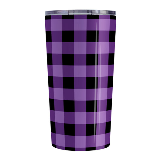 Purple and Black Buffalo Plaid Tumbler Cup (20oz, stainless steel insulated) at Amy's Coffee Mugs