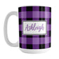 Purple and Black Personalized Name Buffalo Plaid Mug (15oz) at Amy's Coffee Mugs