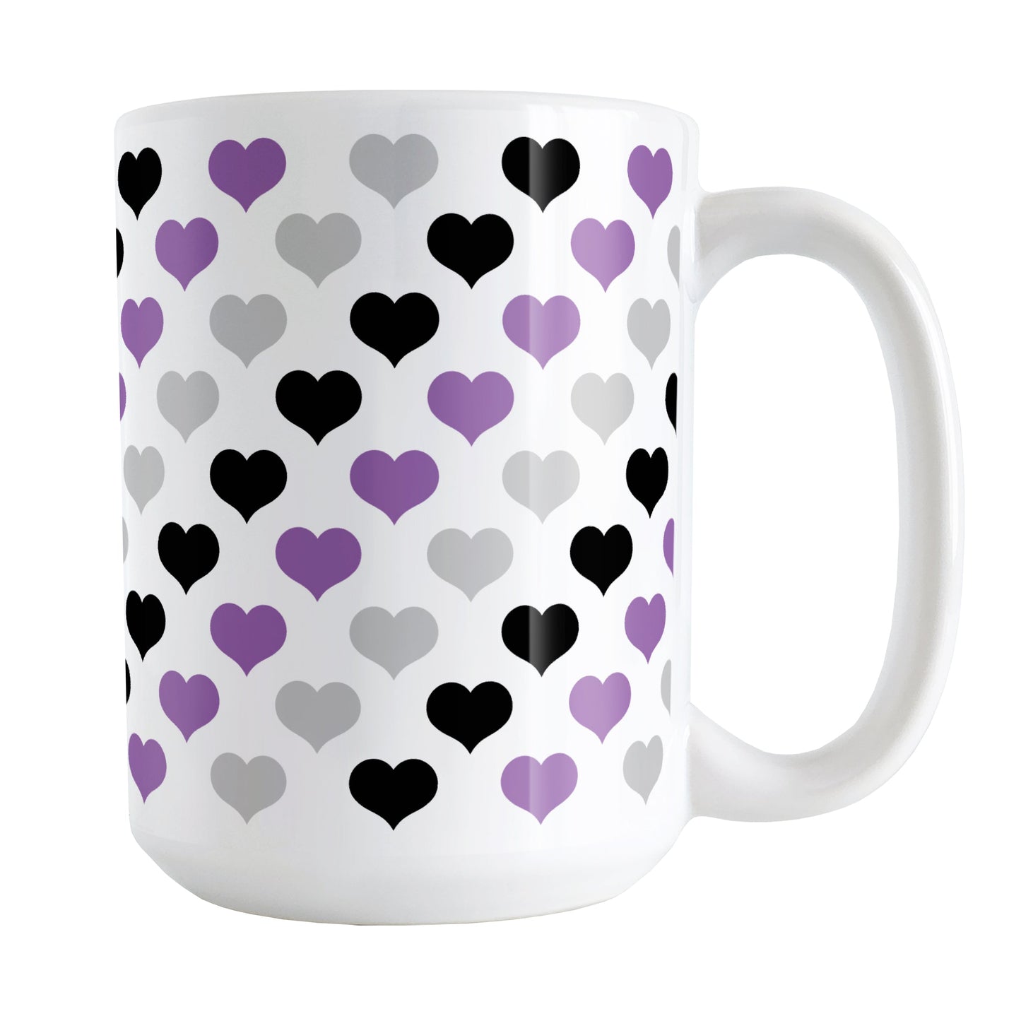 Purple Black Gray Hearts Pattern Mug (15oz) at Amy's Coffee Mugs