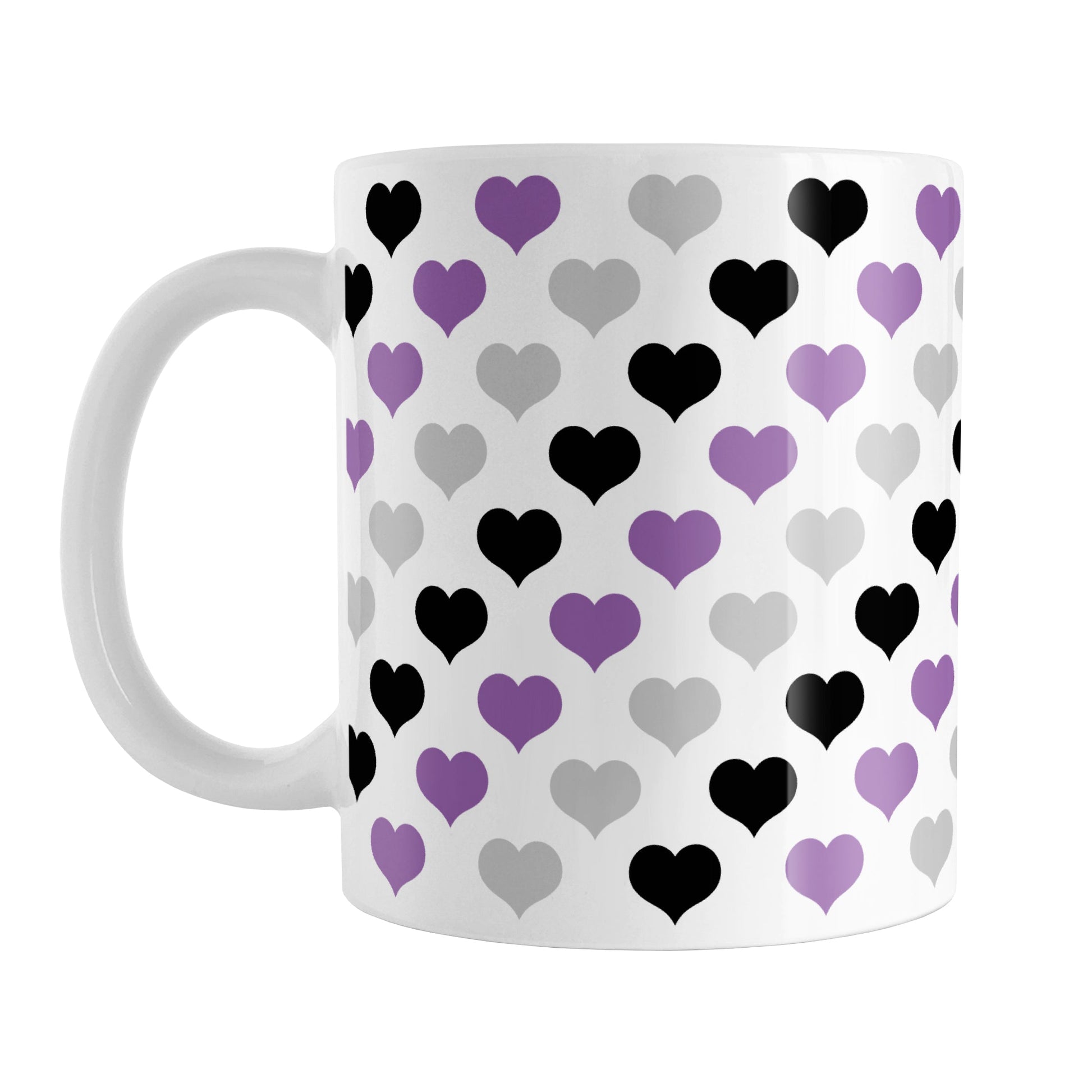 Purple Black Gray Hearts Pattern Mug (11oz) at Amy's Coffee Mugs