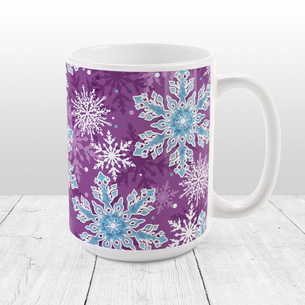 Purple Blue Snowflake Pattern Winter Mug at Amy's Coffee Mugs