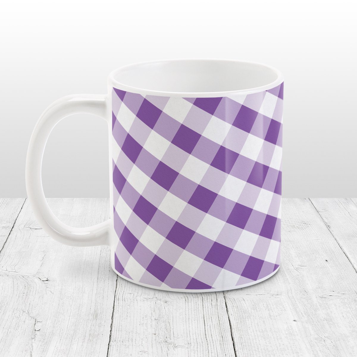 Purple Gingham Pattern Mug at Amy's Coffee Mugs