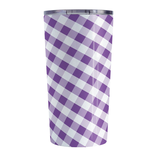 Purple Gingham Tumbler Cup (20oz, stainless steel insulated) at Amy's Coffee Mugs