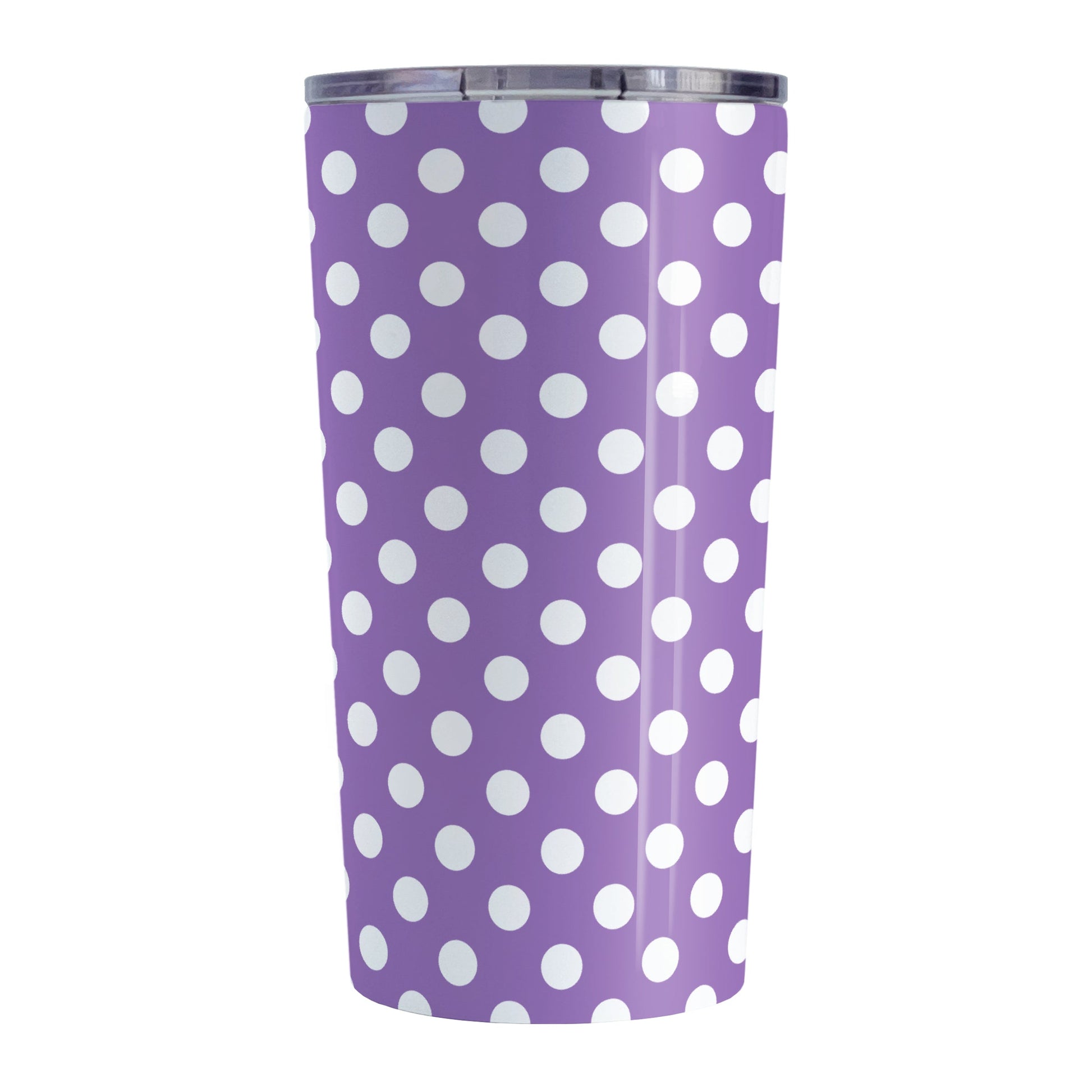Purple Polka Dot Tumbler Cup (20oz, stainless steel insulated) at Amy's Coffee Mugs