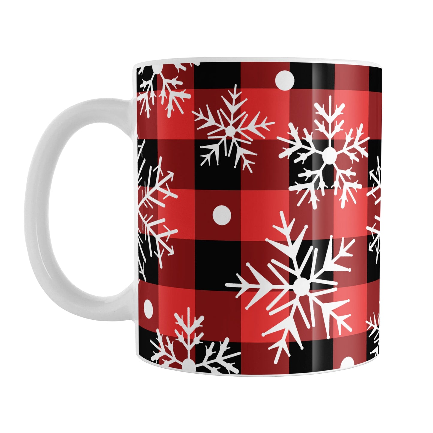 Red and Black Buffalo Plaid Snowflake Mug (11oz) at Amy's Coffee Mugs