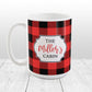 Red and Black Personalized Buffalo Plaid Pattern Mug at Amy's Coffee Mugs
