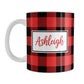 Red and Black Personalized Name Buffalo Plaid Mug (11oz) at Amy's Coffee Mugs