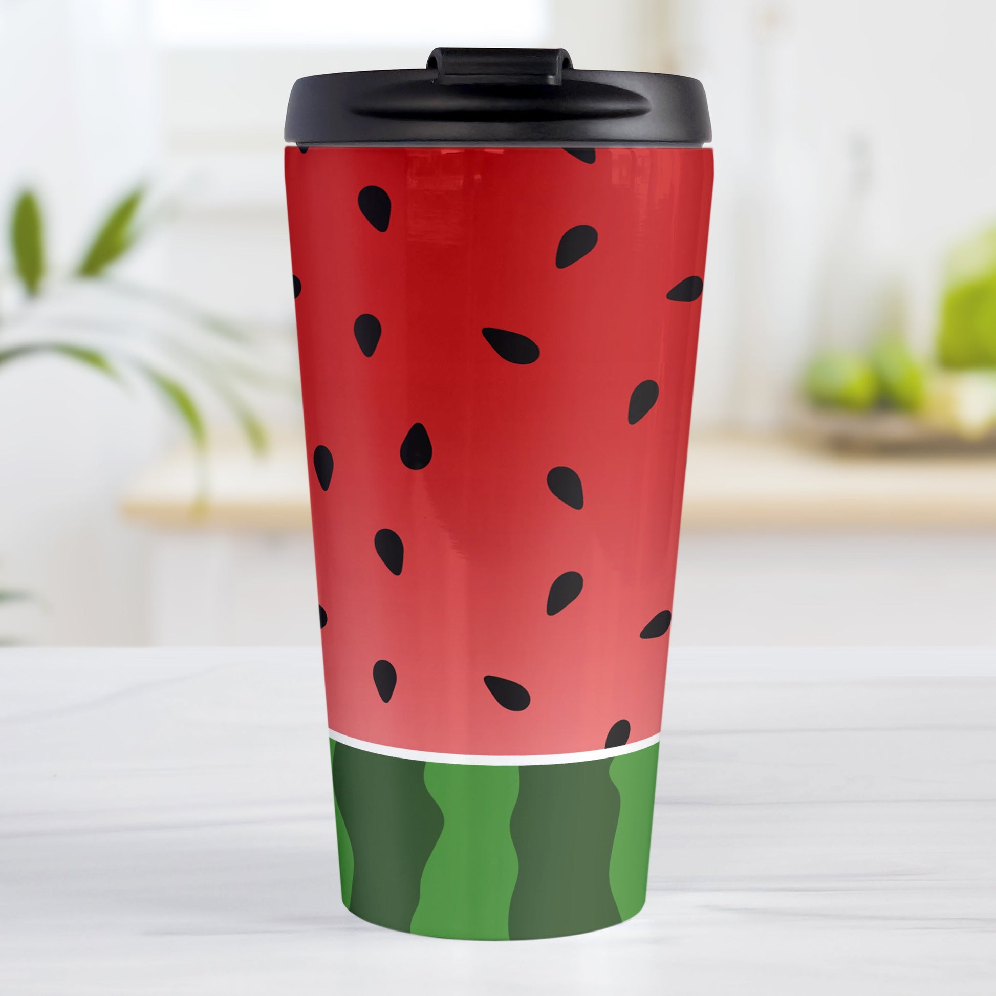 Red and Green Watermelon Travel Mug (15oz, stainless steel insulated) at Amy's Coffee Mugs