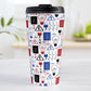 Red Blue Electrical Electrician Travel Mug (15oz) at Amy's Coffee Mugs. A stainless steel travel mug designed with an electrical pattern with light bulbs, wall sockets, plugs, fuses, and other electricity symbols in red, blue, and black colors. This travel mug is perfect for people who work a trade as an electrician or love working with electronics. 