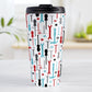 Red Turquoise Tools Pattern Travel Mug (15oz) at Amy's Coffee Mugs. A stainless steel insulated travel mug with a modern style pattern of tools in red, turquoise, black, and gray over white that wraps around the mug. Perfect for any handyman or contractor. 