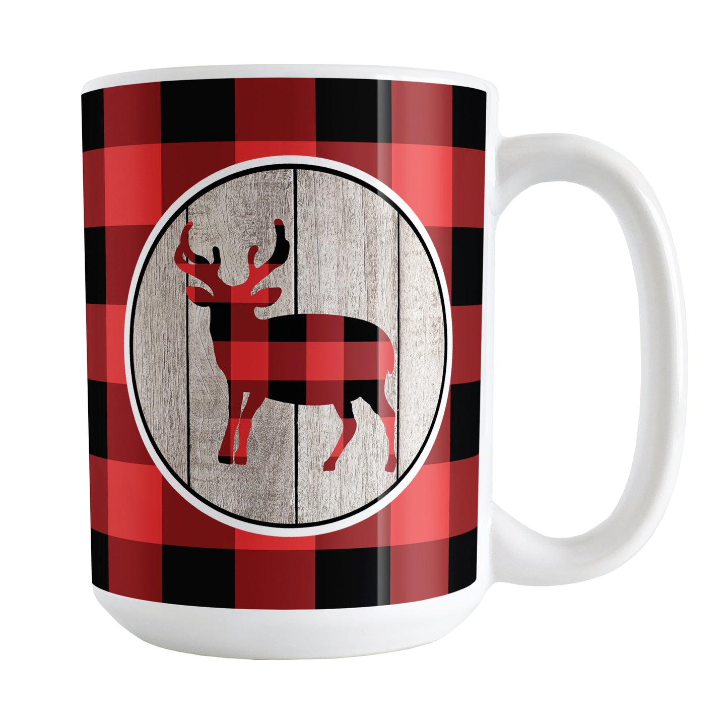 Rustic Red Buffalo Plaid Deer Mug (15oz) at Amy's Coffee Mugs