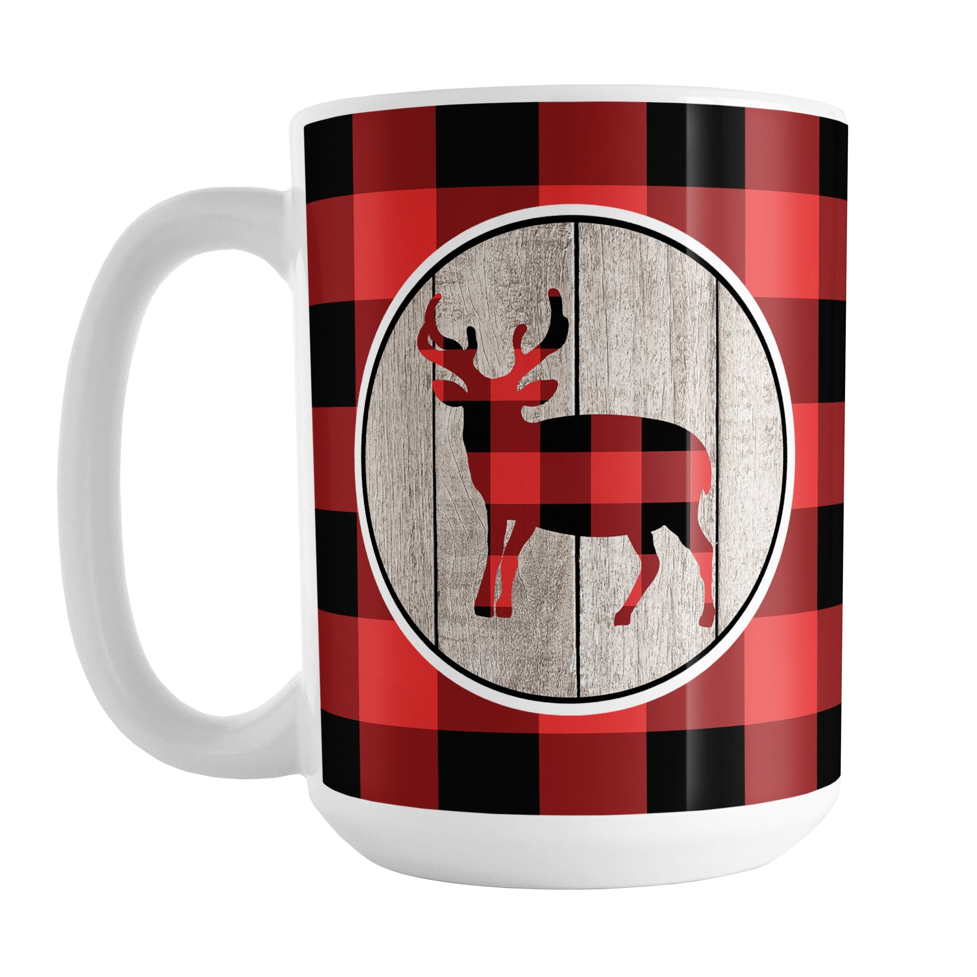Rustic Red Buffalo Plaid Deer Mug (15oz) at Amy's Coffee Mugs