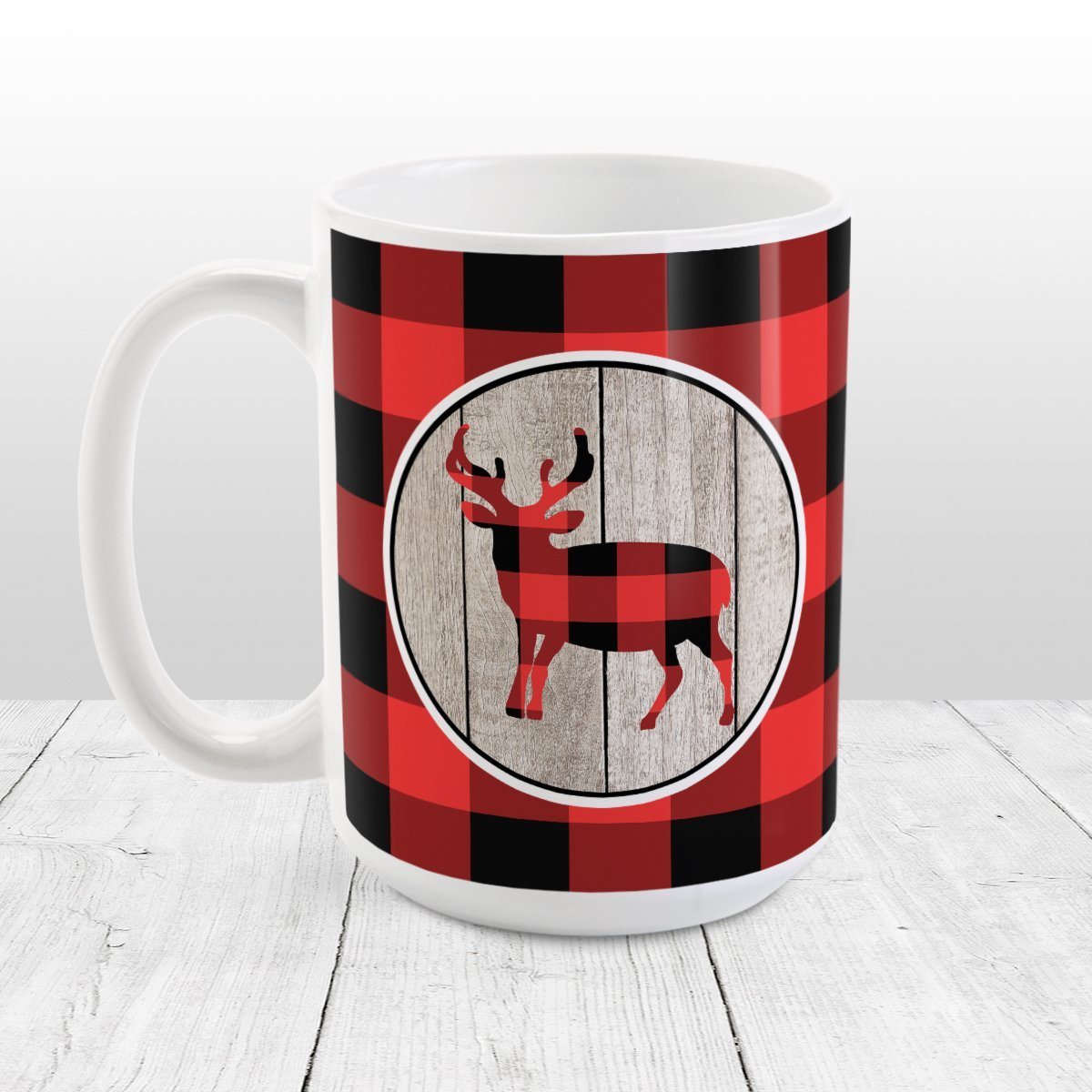 Rustic Red Buffalo Plaid Deer Mug at Amy's Coffee Mugs